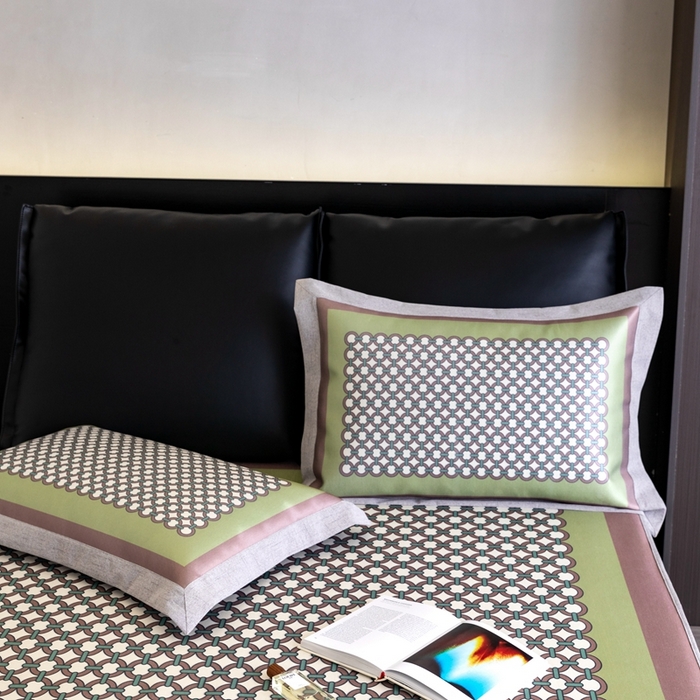 91家纺网 家纺一手货源 找家纺 2023新款高端可水洗冰丝席床笠款 圈点人生-绿 床笠