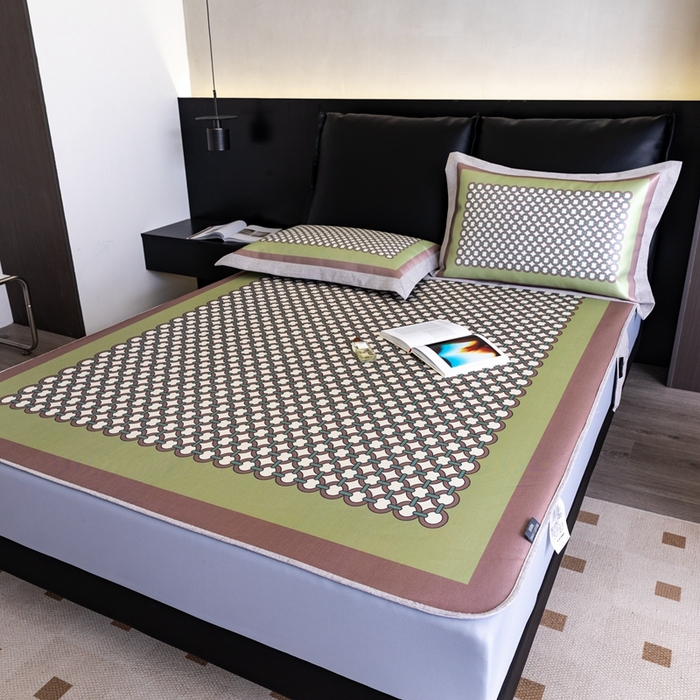 91家纺网 家纺一手货源 找家纺 2023新款高端可水洗冰丝席床笠款 圈点人生-绿 床笠