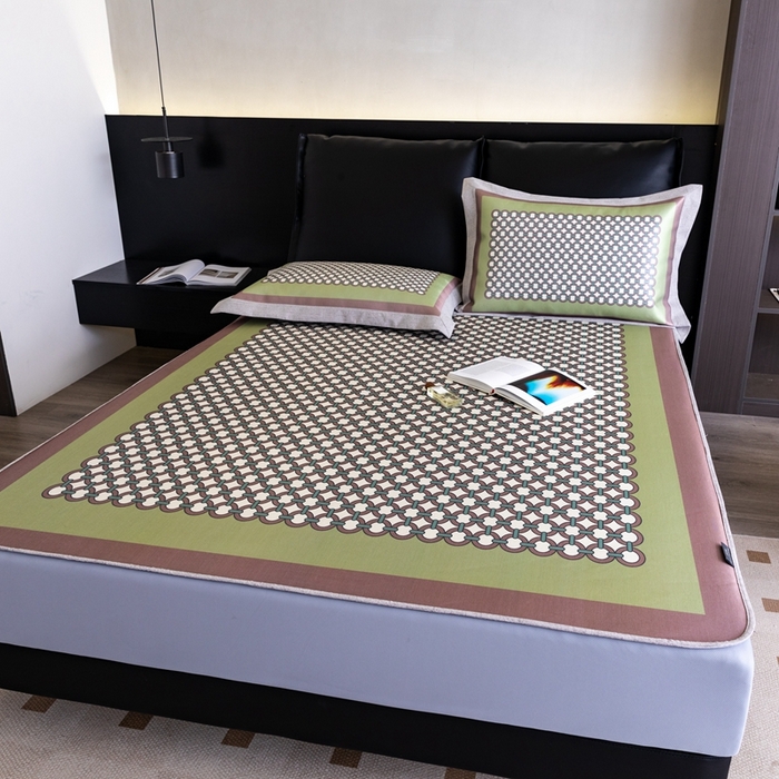 91家纺网 家纺一手货源 找家纺 2023新款高端可水洗冰丝席床笠款 圈点人生-绿 床笠