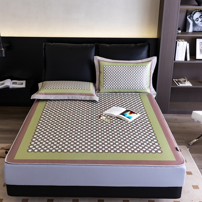 91家纺网 家纺一手货源 找家纺 2023新款高端可水洗冰丝席床笠款 圈点人生-绿 床笠