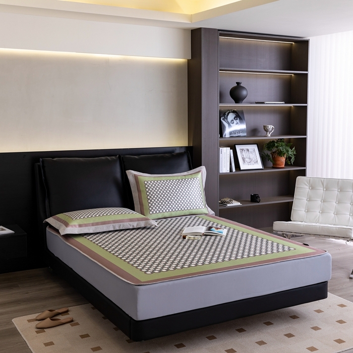 91家纺网 家纺一手货源 找家纺 2023新款高端可水洗冰丝席床笠款 圈点人生-绿 床笠