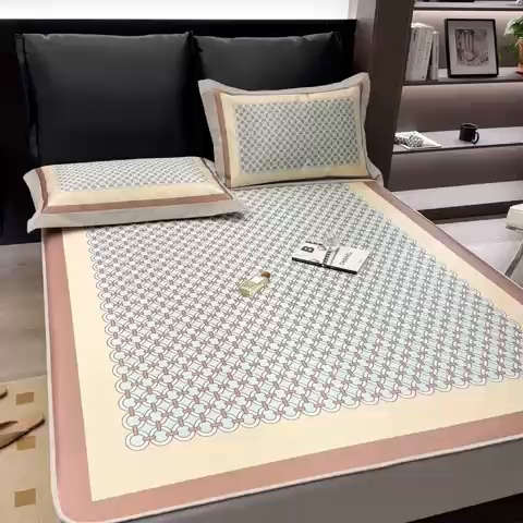 91家纺网 家纺一手货源 找家纺 2023新款高端可水洗冰丝席床笠款 圈点人生-兰 床笠