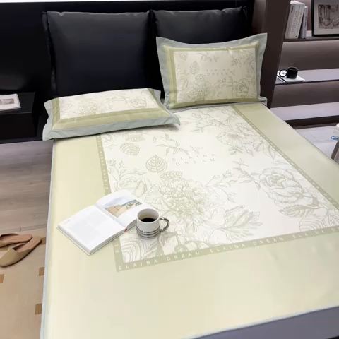 91家纺网 家纺一手货源 找家纺 2023新款高端可水洗冰丝席床笠款 伊莲娜-绿 床笠