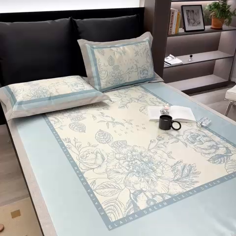 91家纺网 家纺一手货源 找家纺 2023新款高端可水洗冰丝席床笠款 伊莲娜-兰 床笠