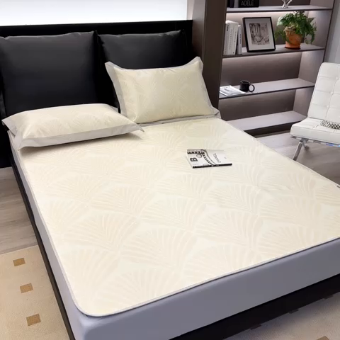 91家纺网 家纺一手货源 找家纺 2023新款高端可水洗冰丝席床笠款 枫叶-床笠