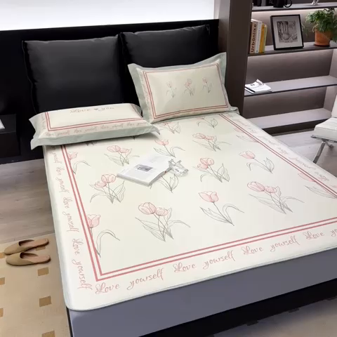 91家纺网 家纺一手货源 找家纺 2023新款高端可水洗冰丝席床笠款 枝枝-床笠