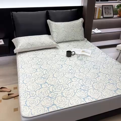 91家纺网 家纺一手货源 找家纺 2023新款高端可水洗冰丝席床笠款 浪漫花语-兰 床笠