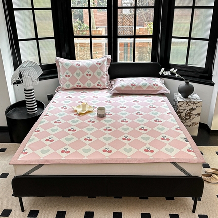 本希家居 2023新款时尚高端款冰丝席 粉格樱桃-平席