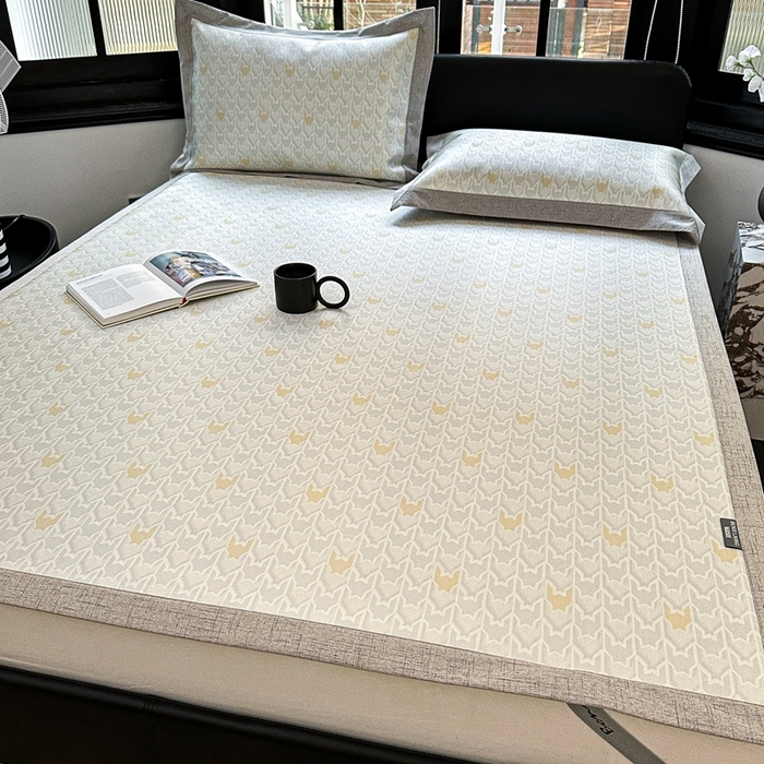 91家纺网 家纺一手货源 找家纺 本希家居 2023新款时尚高端款冰丝席 鎏金千鸟格-灰 平席