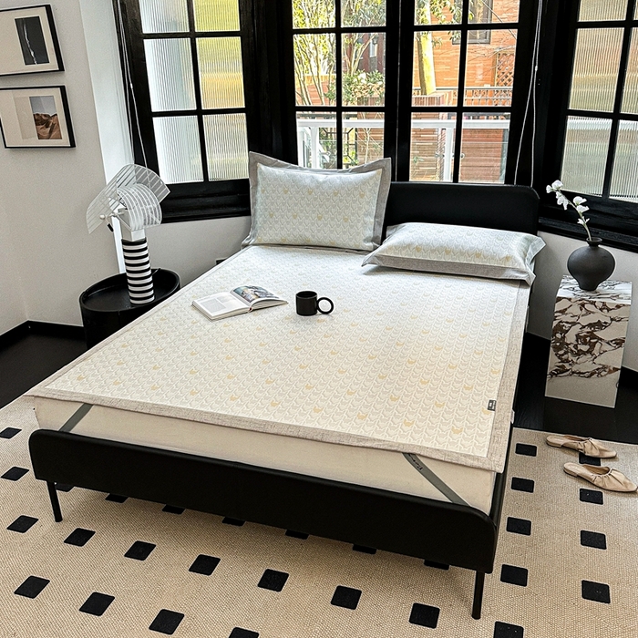 91家纺网 家纺一手货源 找家纺 本希家居 2023新款时尚高端款冰丝席 鎏金千鸟格-灰 平席