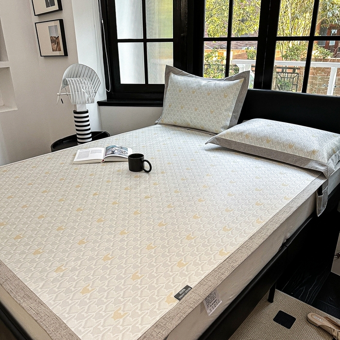 91家纺网 家纺一手货源 找家纺 本希家居 2023新款时尚高端款冰丝席 鎏金千鸟格-灰 平席