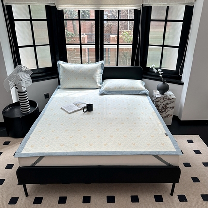 本希家居 2023新款时尚高端款冰丝席 鎏金千鸟格-蓝 平席