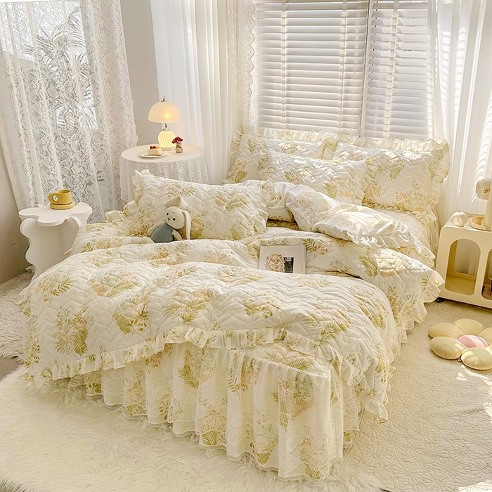 91家纺网 家纺一手货源 找家纺 宜凡家纺 2023新款云朵棉床笠式床裙四件套 优雅空间