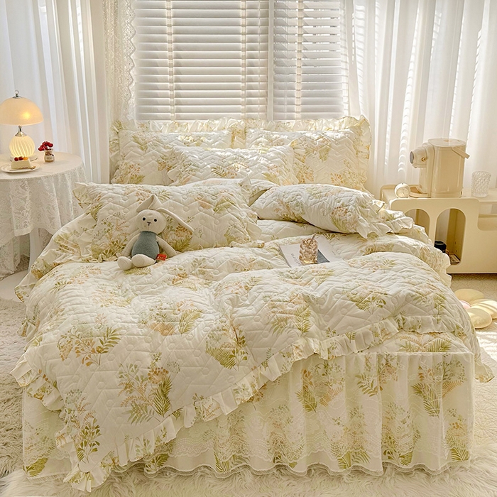 91家纺网 家纺一手货源 找家纺 （总）宜凡家纺 2023新款云朵棉床笠式床裙四件套