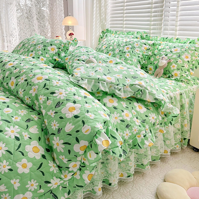 91家纺网 家纺一手货源 找家纺 宜凡家纺 2023新款云朵棉床笠式床裙四件套 元气朵朵