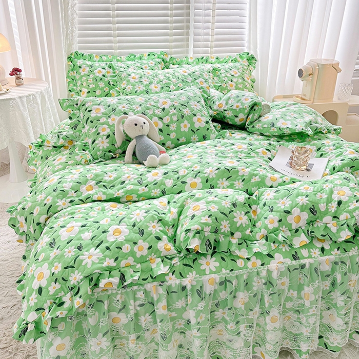 91家纺网 家纺一手货源 找家纺 宜凡家纺 2023新款云朵棉床笠式床裙四件套 元气朵朵