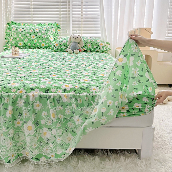 91家纺网 家纺一手货源 找家纺 宜凡家纺 2023新款云朵棉床笠式床裙四件套 元气朵朵