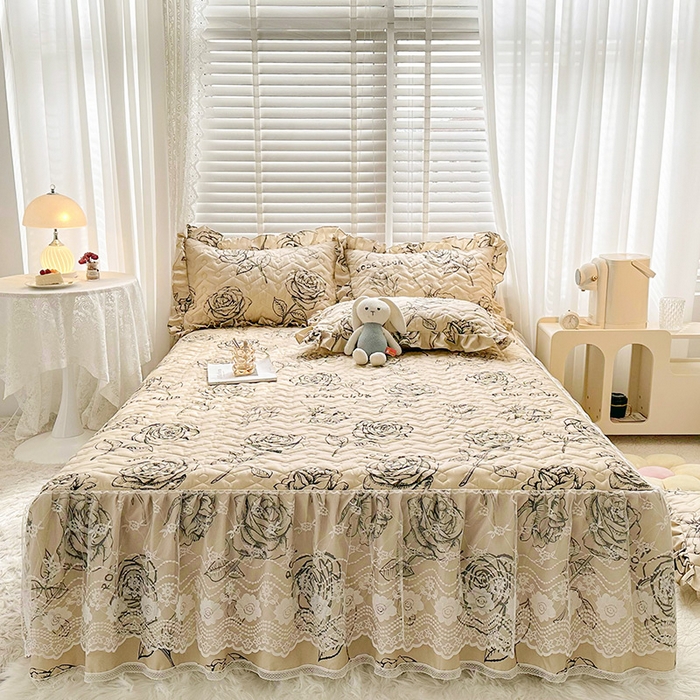 91家纺网 家纺一手货源 找家纺 宜凡家纺 2023新款云朵棉床笠式床裙四件套 嫣语