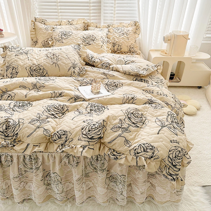 91家纺网 家纺一手货源 找家纺 宜凡家纺 2023新款云朵棉床笠式床裙四件套 嫣语