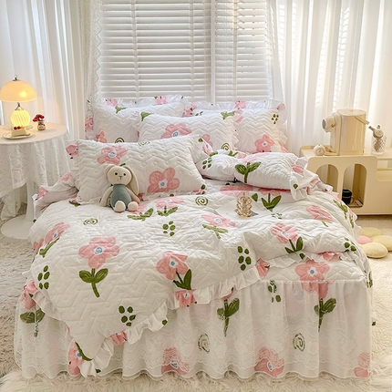 宜凡家纺 2023新款云朵棉床笠式床裙四件套 微微花露