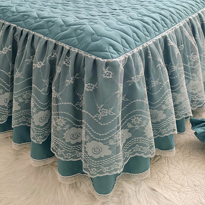 91家纺网 家纺一手货源 找家纺 宜凡家纺 2023新款云朵棉床笠式床裙四件套 奥黛蓝