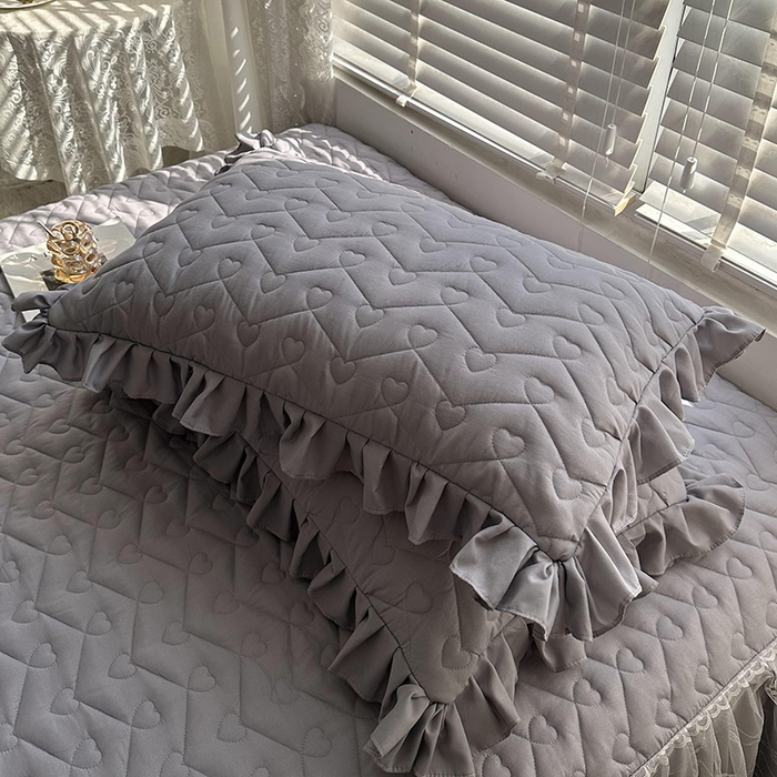 91家纺网 家纺一手货源 找家纺 宜凡家纺 2023新款云朵棉床笠式床裙四件套 星月灰