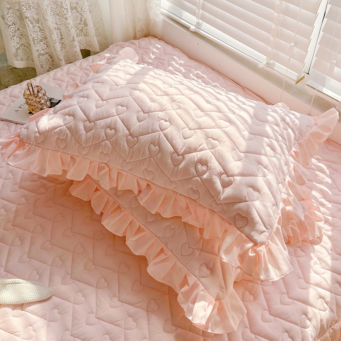 91家纺网 家纺一手货源 找家纺 宜凡家纺 2023新款云朵棉床笠式床裙四件套 星恋粉