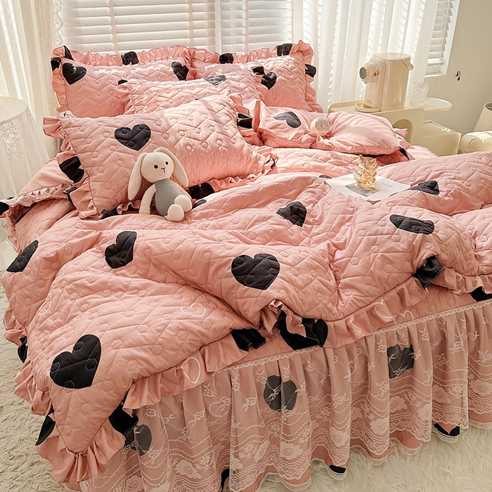 91家纺网 家纺一手货源 找家纺 宜凡家纺 2023新款云朵棉床笠式床裙四件套 星语心愿