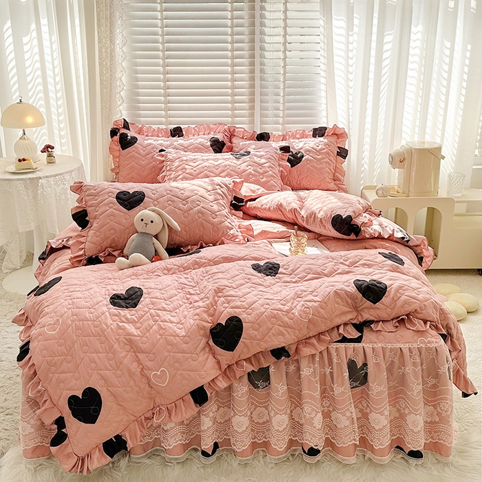 91家纺网 家纺一手货源 找家纺 宜凡家纺 2023新款云朵棉床笠式床裙四件套 星语心愿