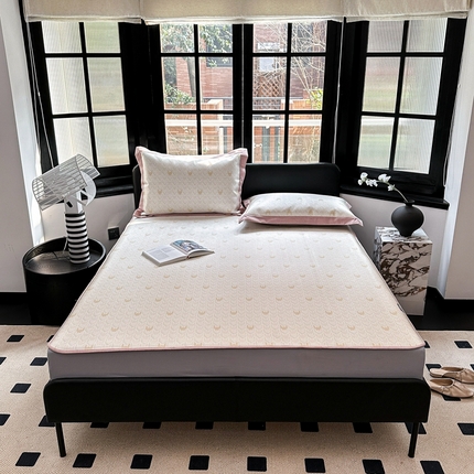 本希家居2023新款时尚高端款冰丝席床笠款 鎏金千鸟格-粉