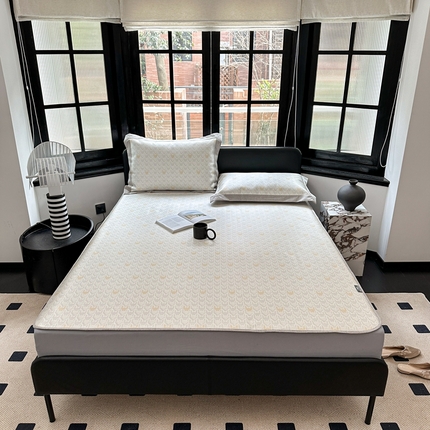 本希家居2023新款时尚高端款冰丝席床笠款 鎏金千鸟格-蓝