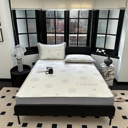 本希家居2023新款时尚高端款冰丝席床笠款 山茶花-灰