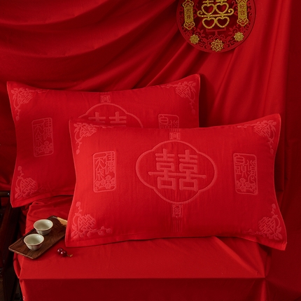 棠薇2023结婚枕巾高端婚庆6层纱布全棉纯棉一对装大红色陪嫁新婚枕头巾 白头偕老53x80±2cm