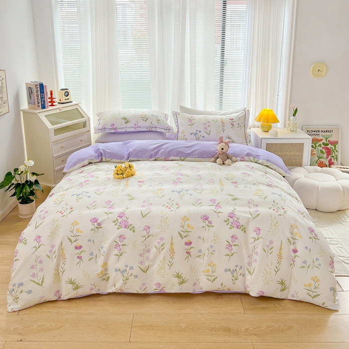 91家纺网 家纺一手货源 找家纺 乐童2024新款网红直播爆款吊边＋一字绣工艺款四件套（六） 紫兰花