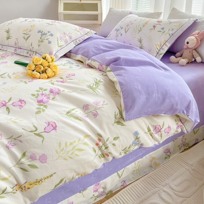 91家纺网 家纺一手货源 找家纺 乐童2024新款网红直播爆款吊边＋一字绣工艺款四件套（六） 紫兰花