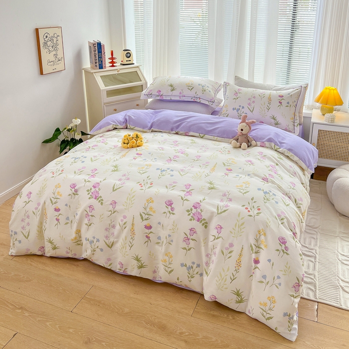 91家纺网 家纺一手货源 找家纺 乐童2024新款网红直播爆款吊边＋一字绣工艺款四件套（六） 紫兰花