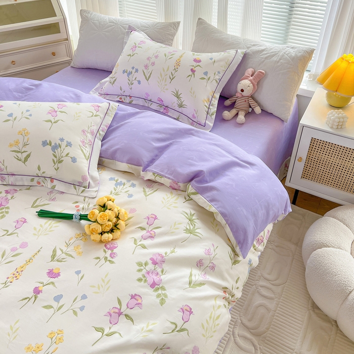 91家纺网 家纺一手货源 找家纺 乐童2024新款网红直播爆款吊边＋一字绣工艺款四件套（六） 紫兰花