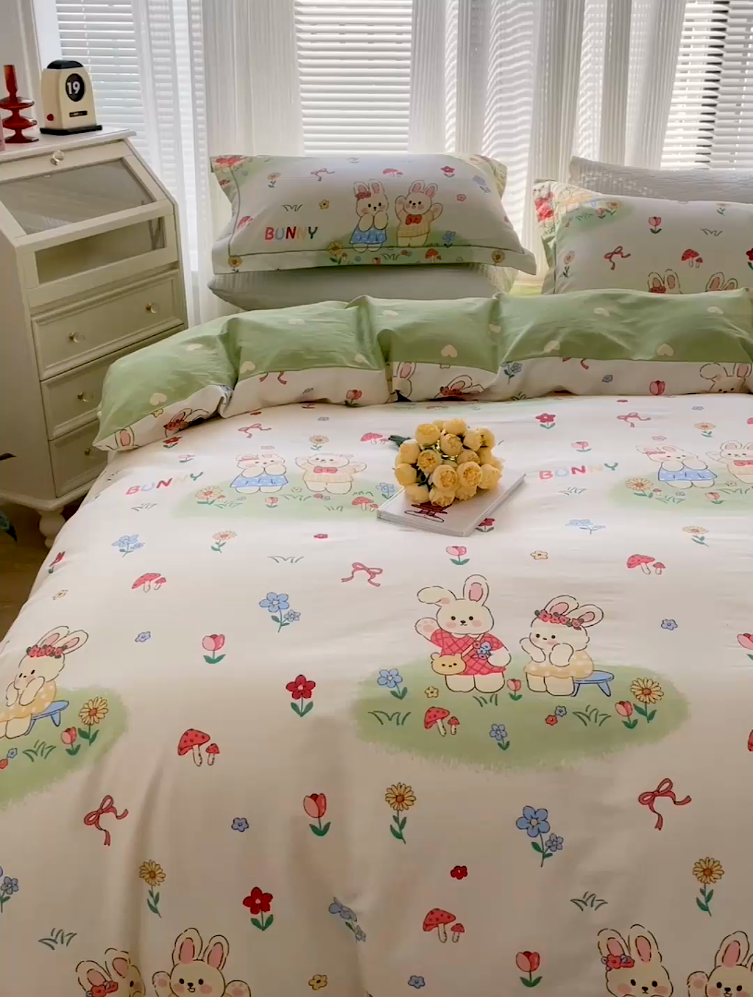 91家纺网 家纺一手货源 找家纺 乐童2024新款网红直播爆款吊边＋一字绣工艺款四件套（六） 春日野餐