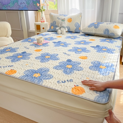 柒月 2023新款小清新乳胶凉席床笠款 向阳花蓝