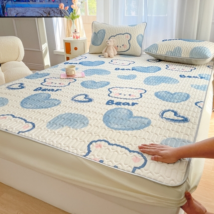 柒月 2023新款小清新乳胶凉席床笠款 爱心小熊