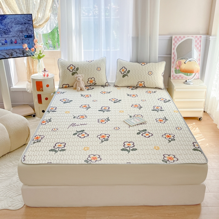 91家纺网 家纺一手货源 找家纺 柒月 2023新款小清新乳胶凉席床笠款 花落