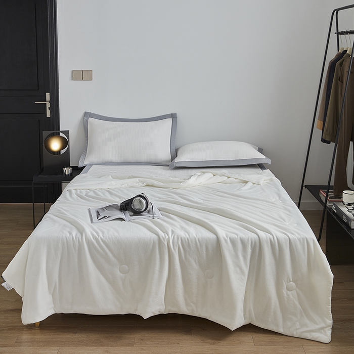 91家纺网 家纺一手货源 找家纺 慕尚 2025新款PE华夫格凉席+夏被 华夫格白