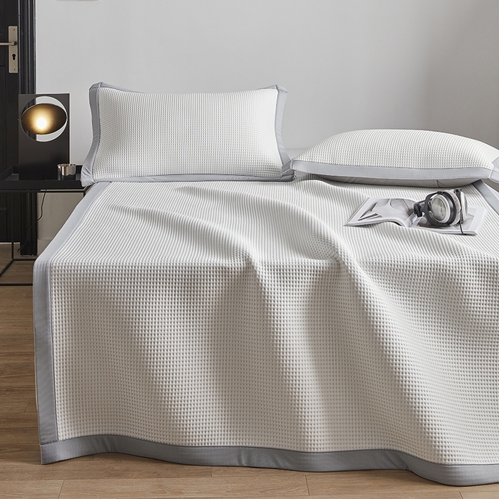 91家纺网 家纺一手货源 找家纺 慕尚 2025新款PE华夫格凉席+夏被 华夫格白