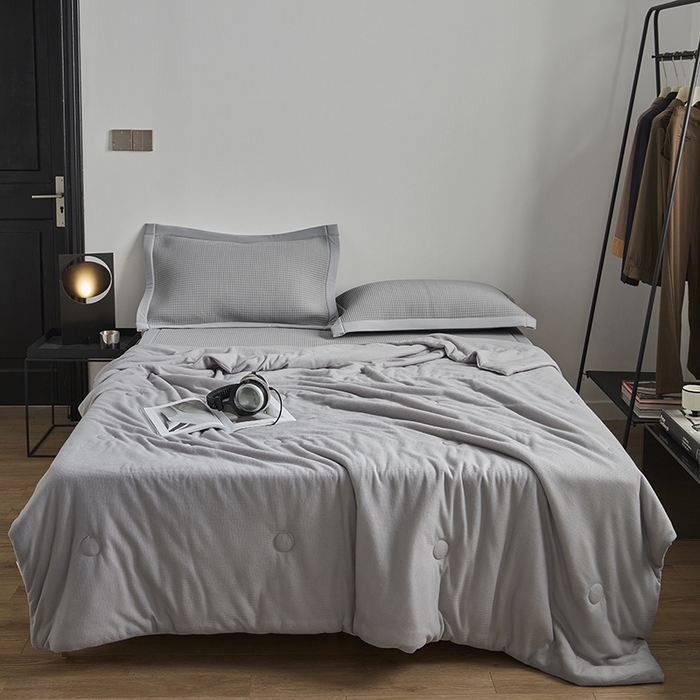 91家纺网 家纺一手货源 找家纺 慕尚 2025新款PE华夫格凉席+夏被 华夫格灰