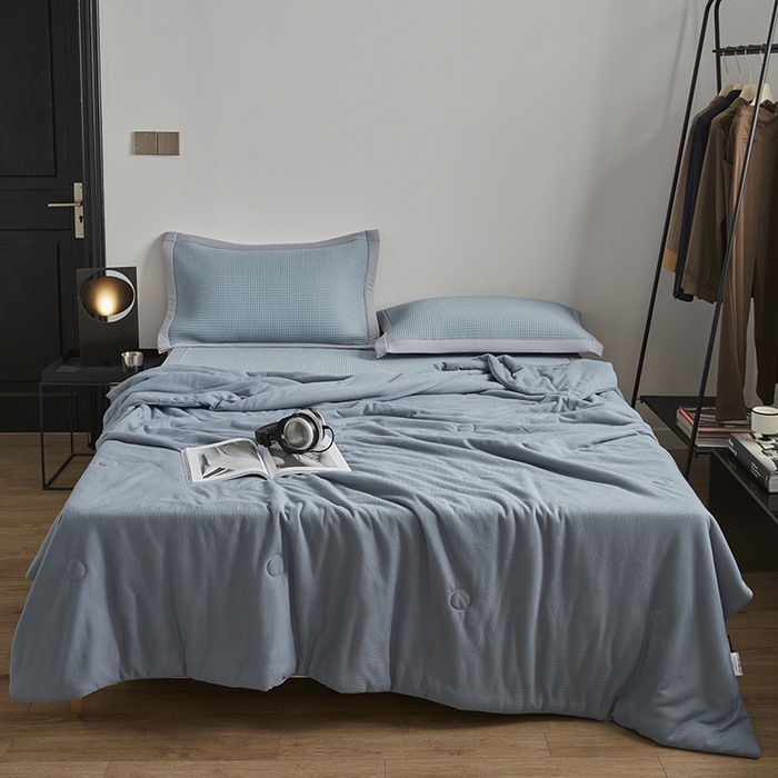 91家纺网 家纺一手货源 找家纺 慕尚 2025新款PE华夫格凉席+夏被 华夫格蓝