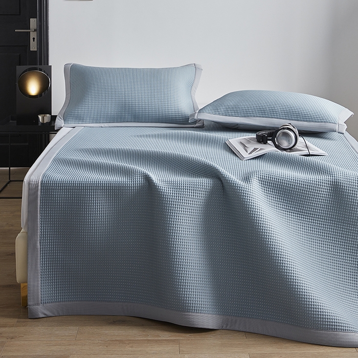 91家纺网 家纺一手货源 找家纺 慕尚 2025新款PE华夫格凉席+夏被 华夫格蓝