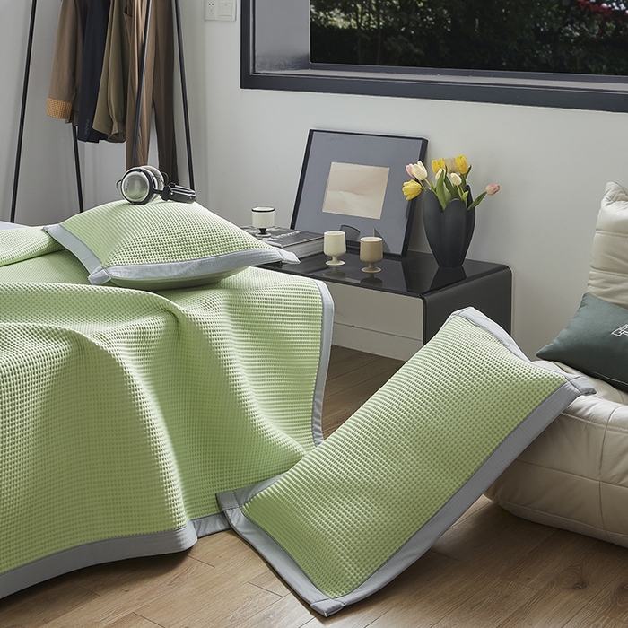 91家纺网 家纺一手货源 找家纺 慕尚 2025新款PE华夫格凉席+夏被 华夫格绿