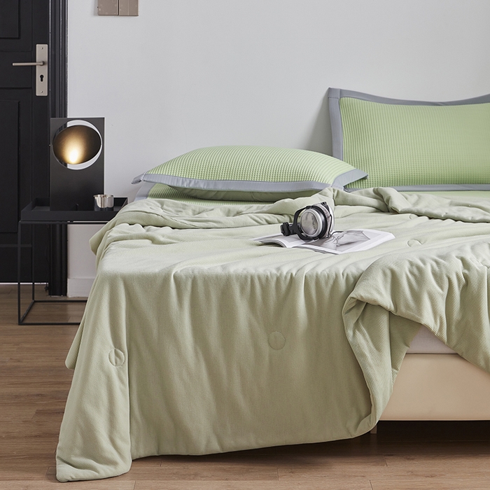 91家纺网 家纺一手货源 找家纺 慕尚 2025新款PE华夫格凉席+夏被 华夫格绿