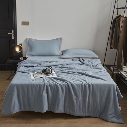 91家纺网 家纺一手货源 找家纺 慕尚 2025新款PE华夫格凉席+夏被 华夫格蓝