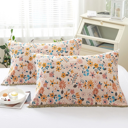 棠薇2023新款纯棉枕巾加厚纱布枕头巾一对装成人加大四季单人枕芯盖巾  秋韵52*75±2cm